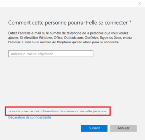 Windows 10 - ajout Utilisateur Fenetre 1