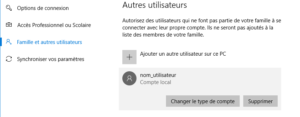 Windows 10 - Comptes - zoom utilisateur