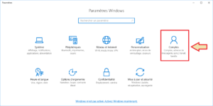 Windows 10 - Paramètre - sélection Comptes