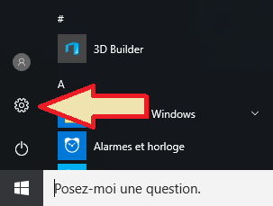 Windows 10 Menu Accueil icône Paramètre
