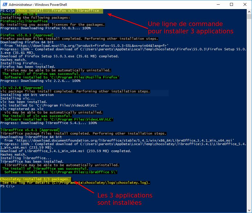 Installation de 3 applications en une ligne de commandes