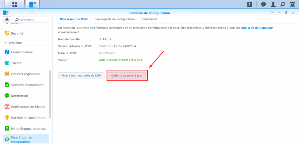 Synology - Panneau Mise à jour