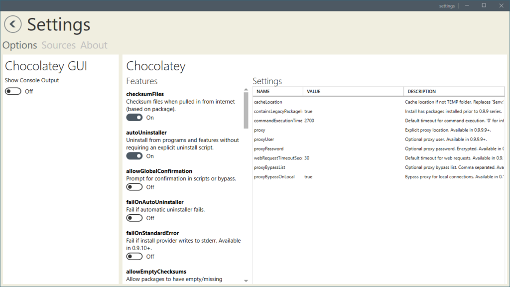 Chocolatey GUI 0.15 - Settings