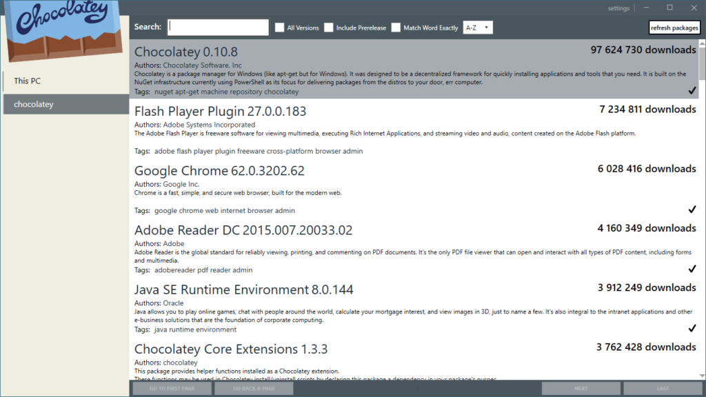 Chocolatey GUI 0.15 - liste applications