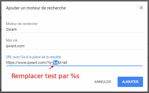 Ajout manuel moteur de recherche Qwant
