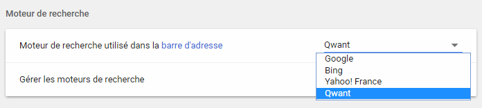 Chromium - Definir moteur de recherche par defaut depuis page parametre