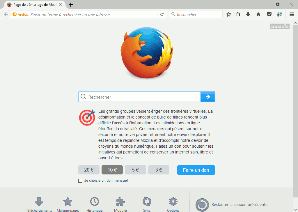 Firefox - Acces Preferences Recherche