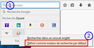 Firefox - Modifier moteur de recherche par défaut via barre de recherche