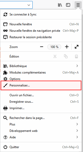 Firefox Quantum - Menu - Personnaliser...