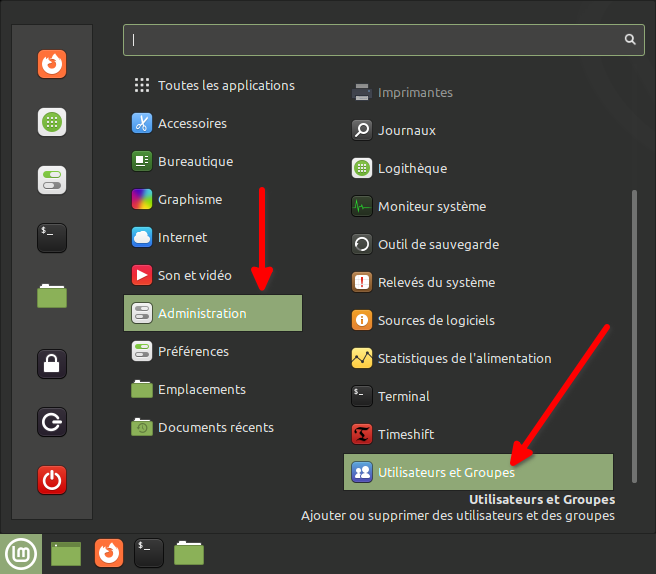 Cinnamon - Accès utilisateurs et groupes