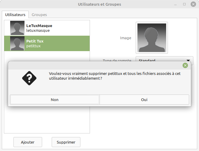 Cinnamon - Conserver ou supprimer fichiers utilisateur