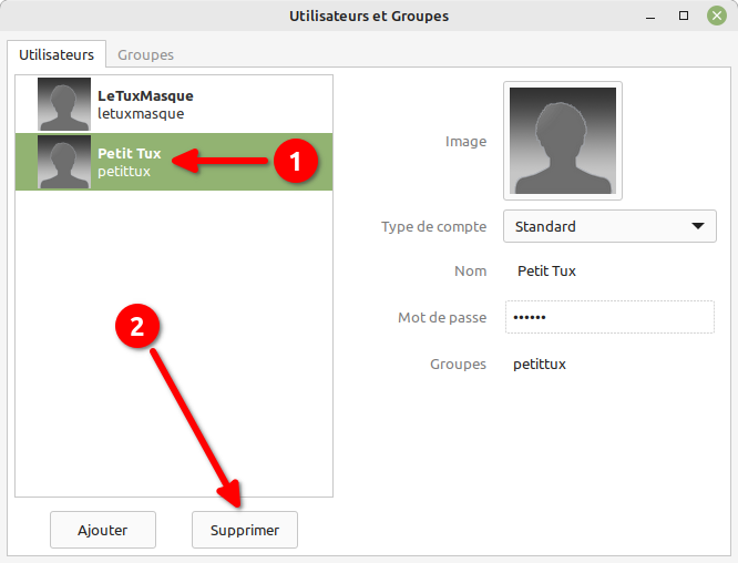 Cinnamon - Supprimer compte