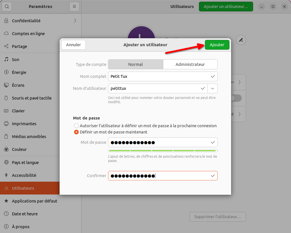GNOME - Renseignements pour nouvel utilisateur