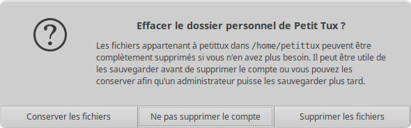 gnome-system-tools - conserver ou supprimer fichiers utilisateur