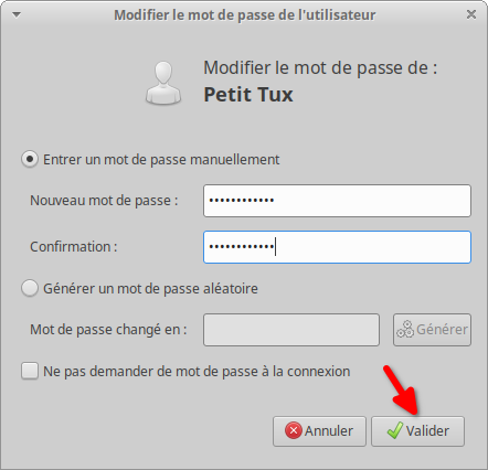 gnome-system-tools - mot de passe pour nouvel utilisateur