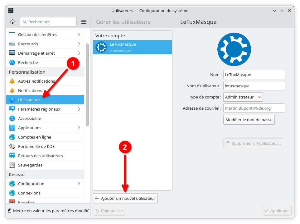 KDE - ajout utiliseur