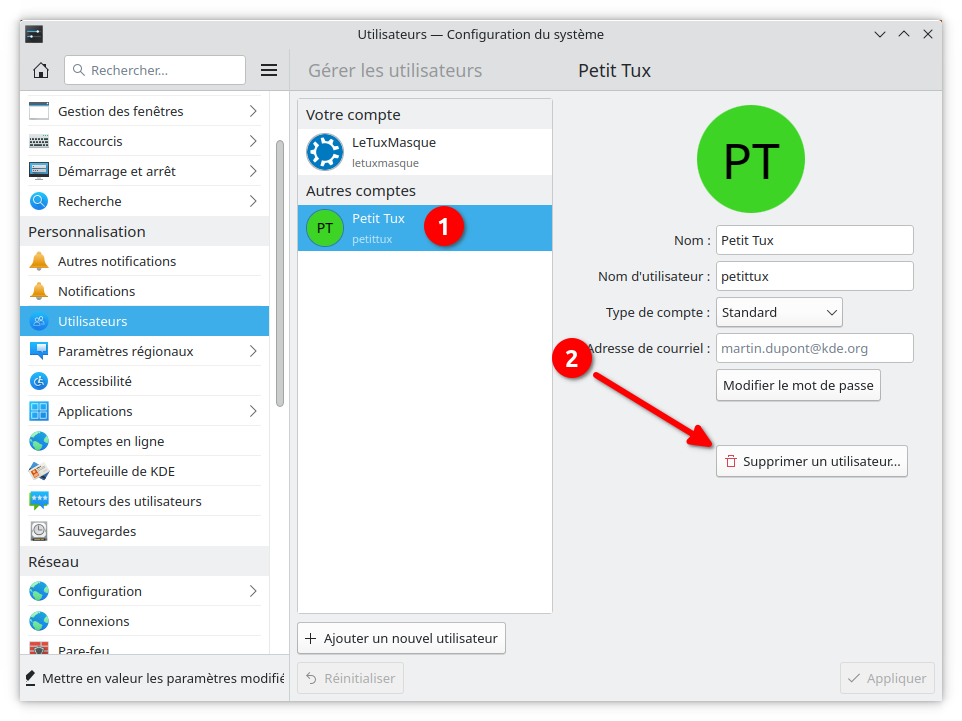 KDE - supprimer utilisateur