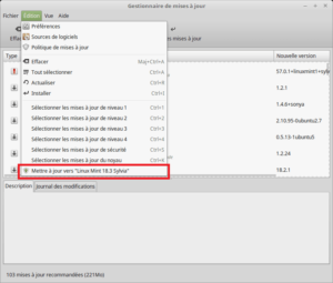Mettre à jour vers Linux Mint 18.3 - Gestionnaire de mises à jour