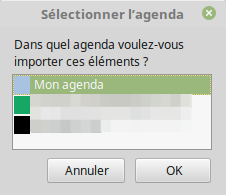 Thunderbird - Import Événement - Sélection agenda