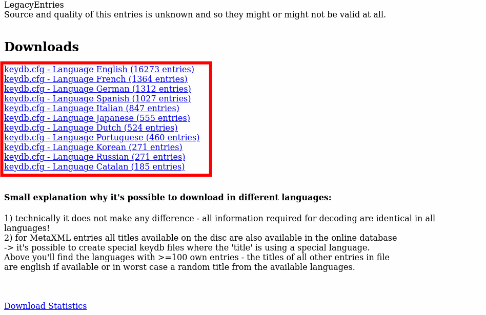 Page pour télécharger le fichier keydb.cfg le site FindVUK Online Database