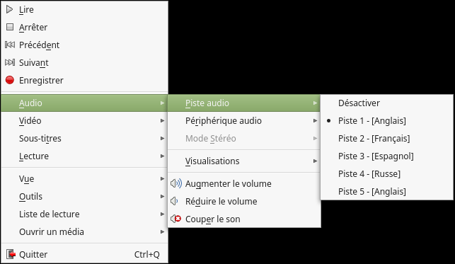 VLC - Menu audio