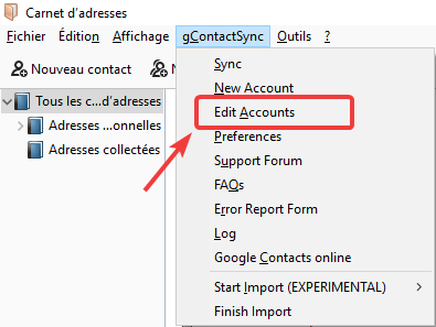 gContactSync - edit accounts