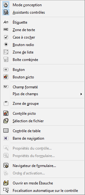 LibreOffice 6.0 - menu formulaire