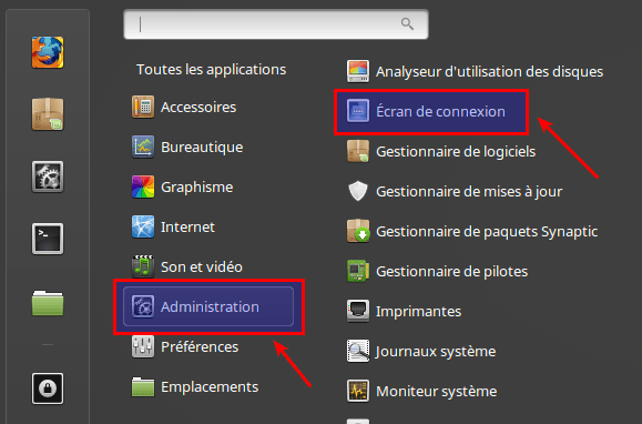 Accès aux paramètres écran de connexion via menu