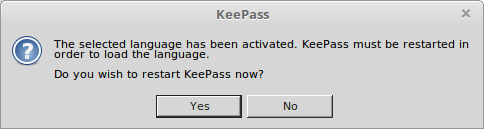 KeePass - Redemarrer pour appliquer la nouvelle langue