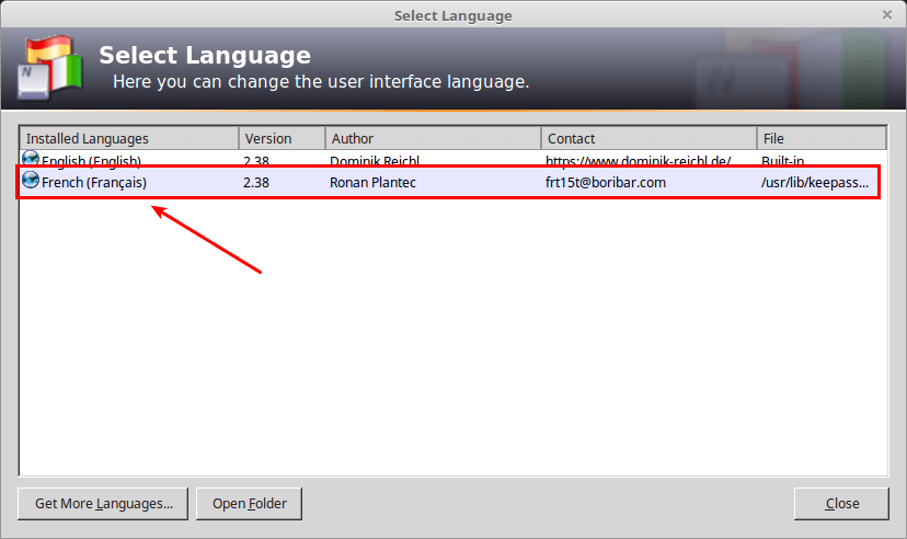KeePass - Selection Langue Francaise