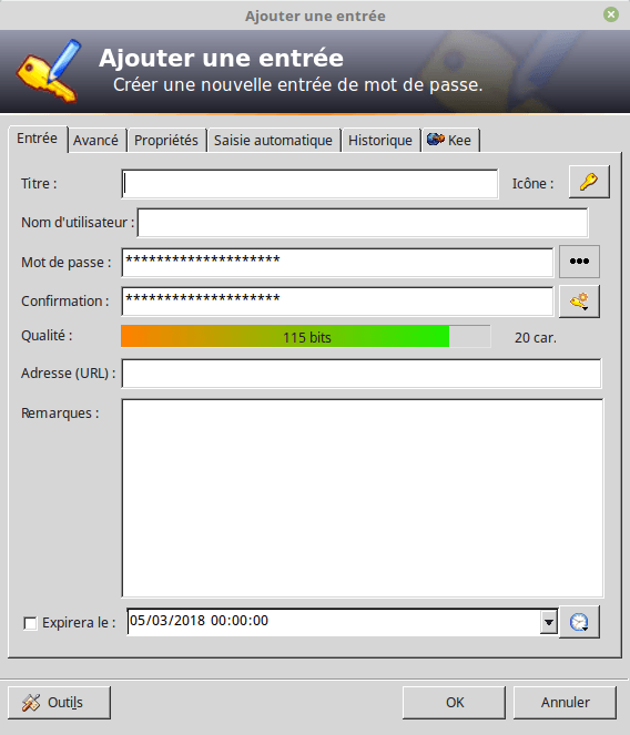 Keepass - Ajouter une entree