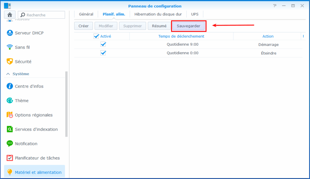 Synology - Sauvegarde Tâches Alimentation