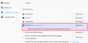 Firefox 59 - Options vie privée et sécurité