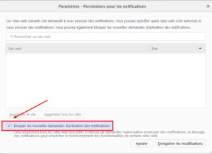 Firefox 59 - Permission pour les notifications