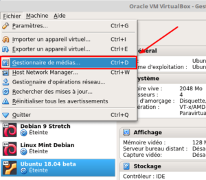 VirtualBox - Gestionnaire de machines