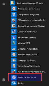 Windows 10 - Lancement via menu Planificateur de taches