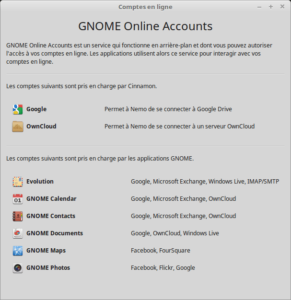 Comptes en ligne - Linux Mint 18.3 Cinnamon