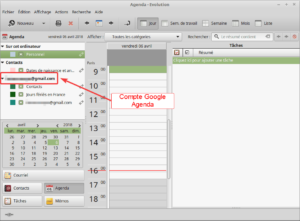 Agenda Evolution avec compte en ligne Google agenda