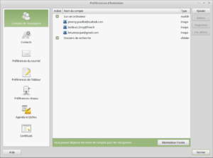Préférences d'Evolution - Liste des Comptes en ligne configurés