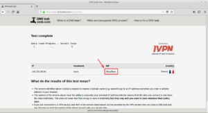 Exemple résultat DNSleak test - DNS Cloodflare
