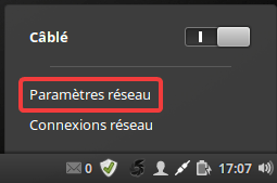 Tableau de bord - Paramètres réseau