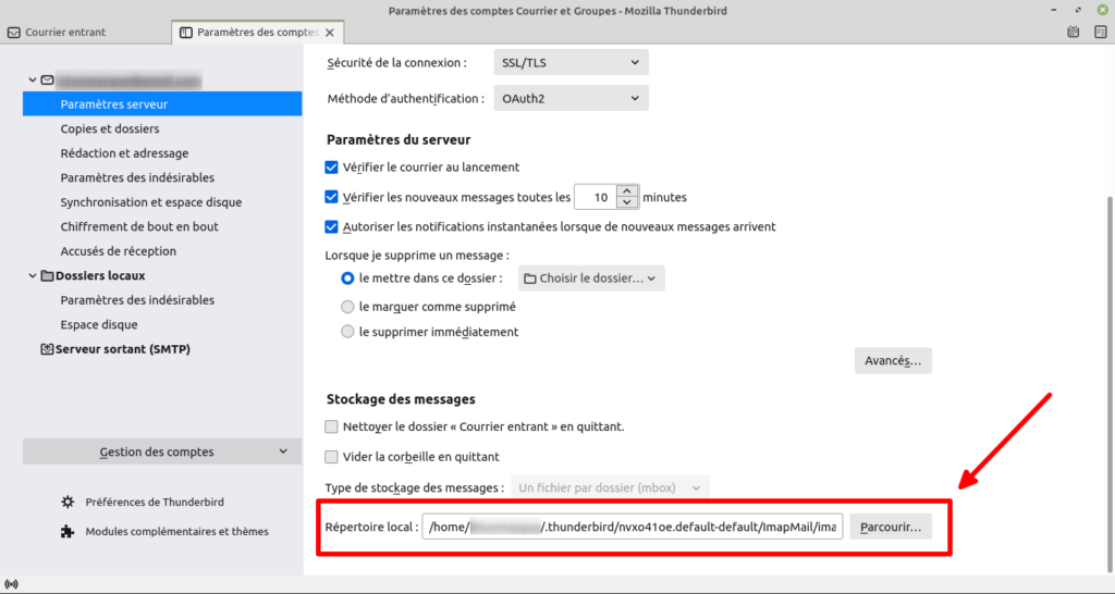 Thunderbird - Emplacement stockage mails sous Linux