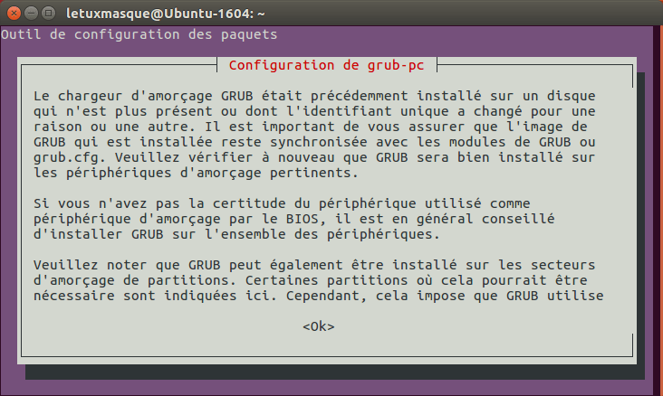 do-release-upgrade - sélection emplacement de GRUB
