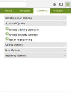Chameleon extension Firefox - options 1