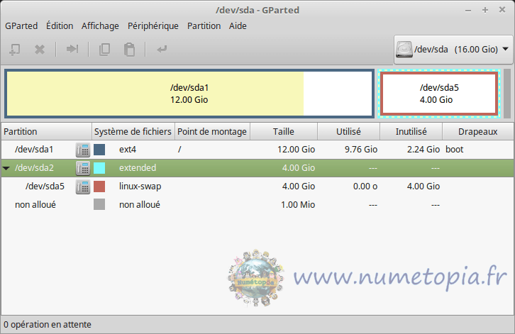 GParted avec partition swap
