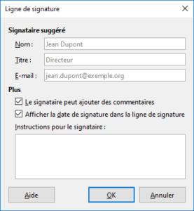 LibreOffice 6.1 : Ligne de signature