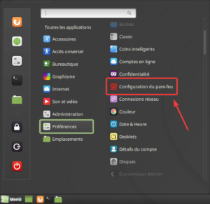 Linux Mint 19 - Accès configuration du pare-feu