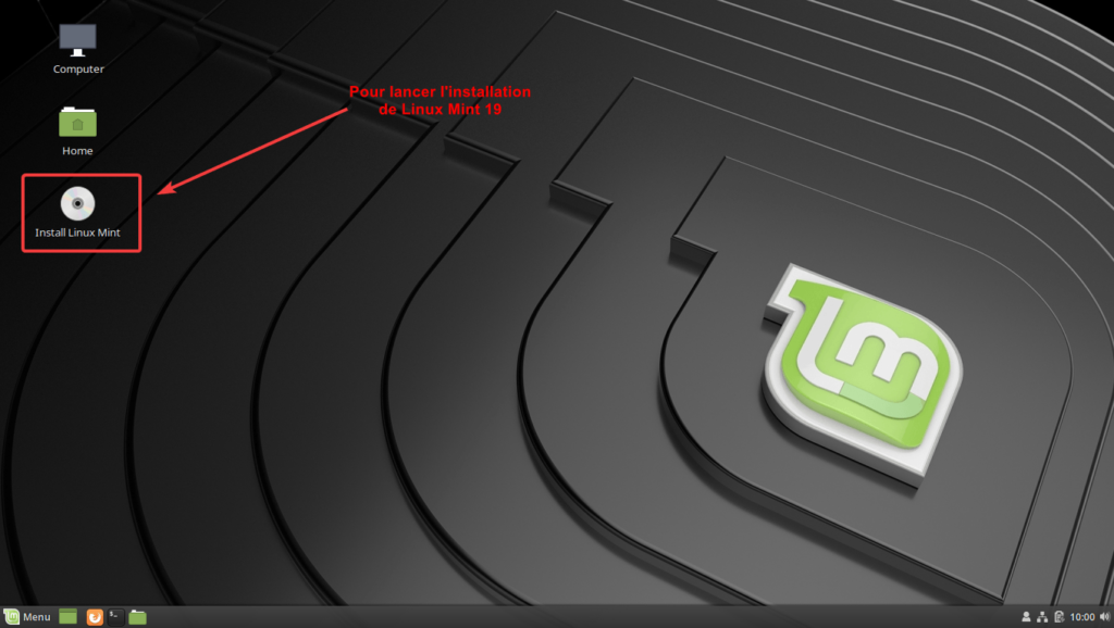 Raccourcis pour lancer l'installation de Linux Mint 19