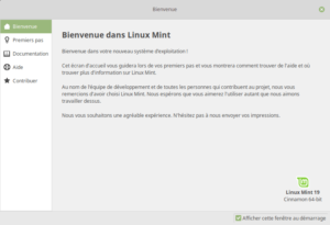 Linux Mint 19 - Écran d'accueil