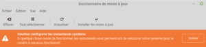 Linux mint 19 - Gestionnaire des MAJ - rappel configuration des instantanés